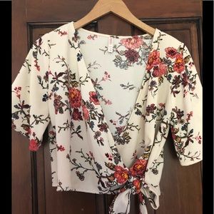 Floral crossover tie top